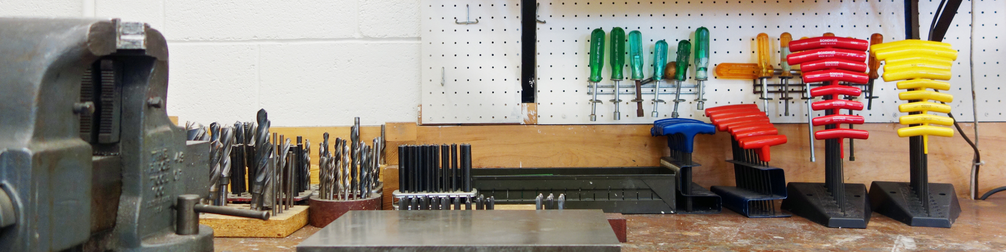 A pegboard in the Machine Shop